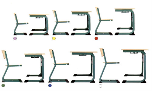Nr. 1187: Skolembler/undervisningsmbler. Sdehjder og tilsvarende bordhjder: 34/48, 38/64, 42/70, 46/76, 50/82 cm. Alle stole og borde er farvemrkede.